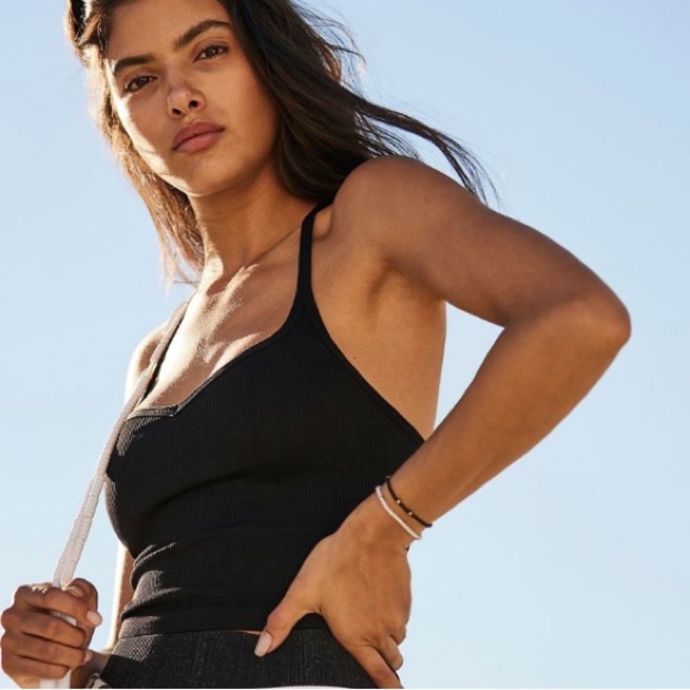 Free People Movement Black Happiness Runs Sweetheart Crop Tank